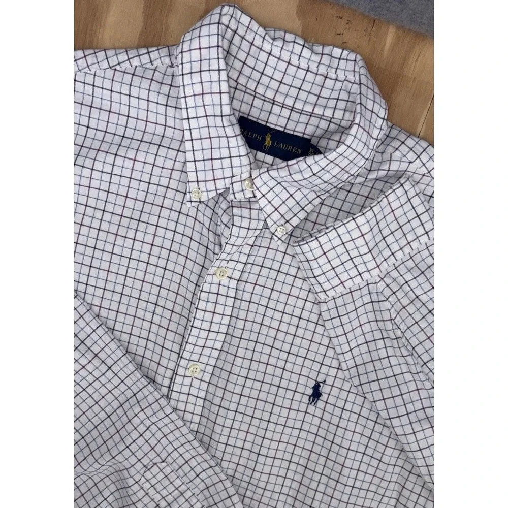 Polo Ralph Lauren Men's Long Sleeve‎ White Grid Check Button Down XL 100% Cotton